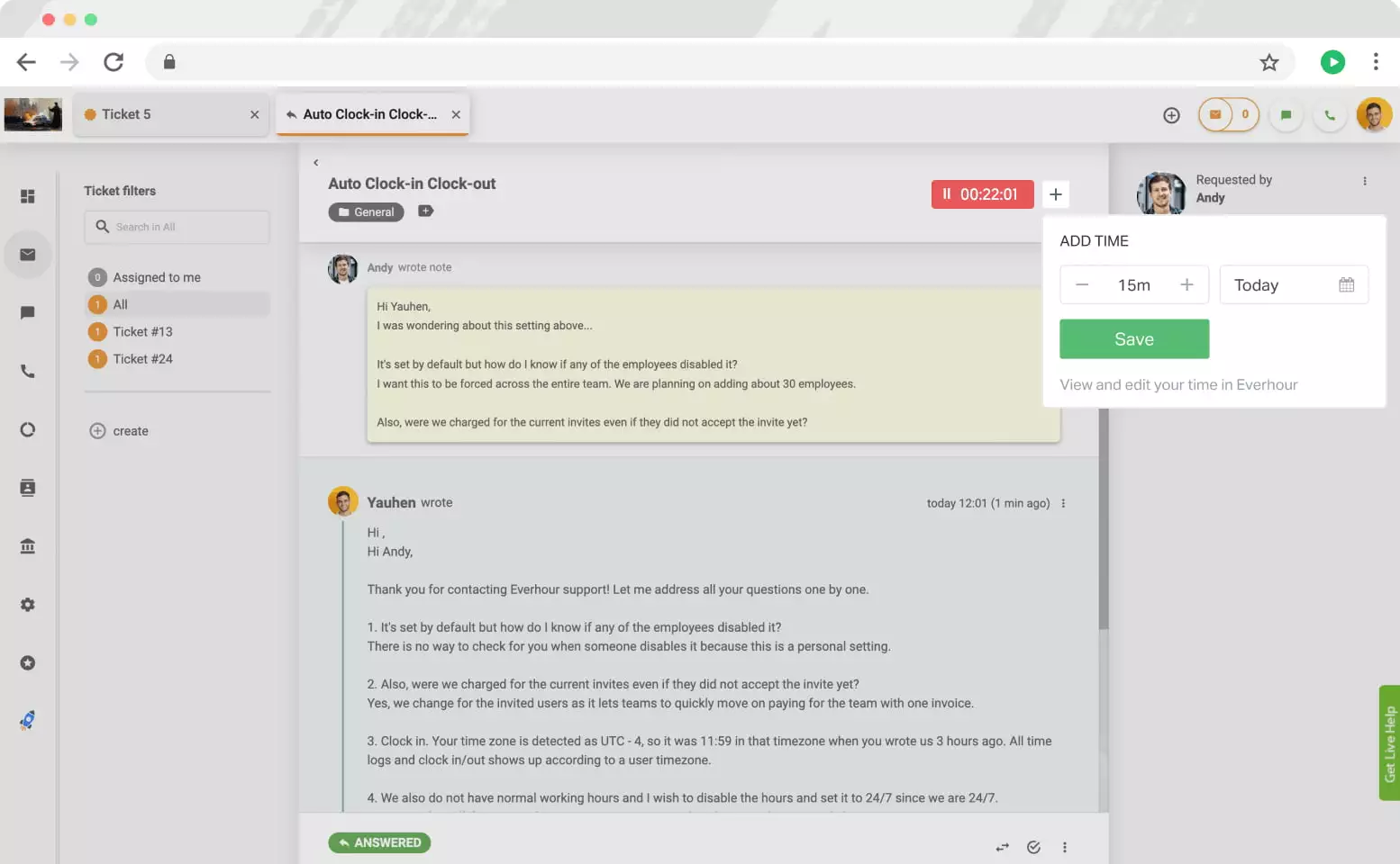 Điều khiển Everhour trong LiveAgent