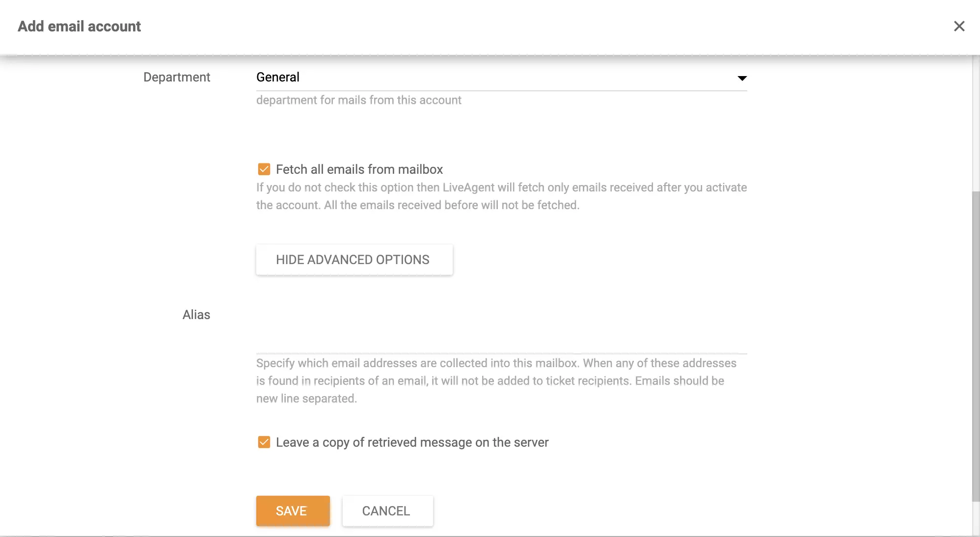 Thêm tài khoản email trong LiveAgent