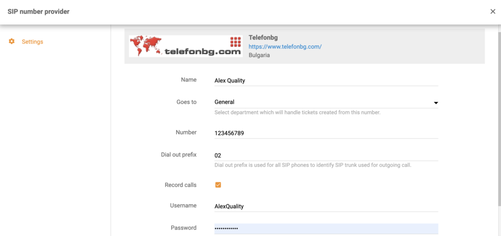 Thiết lập TelefonBG khi thêm số tổng đài mới trong LiveAgent