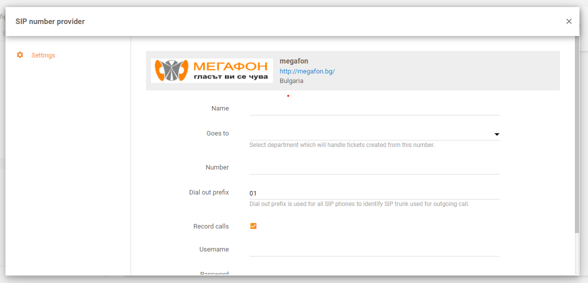 Megafon integration in LiveAgent