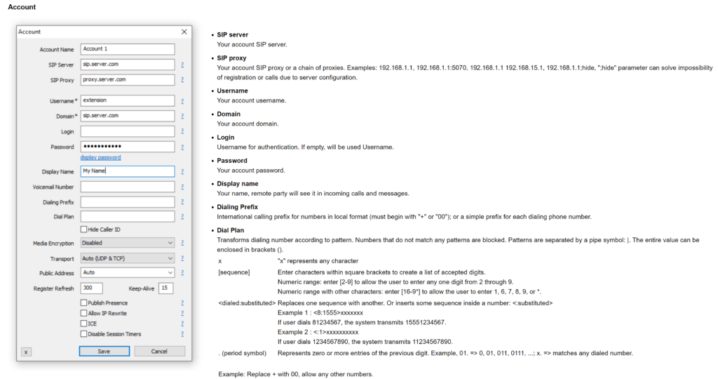 MicroSIP thêm tài khoản mới