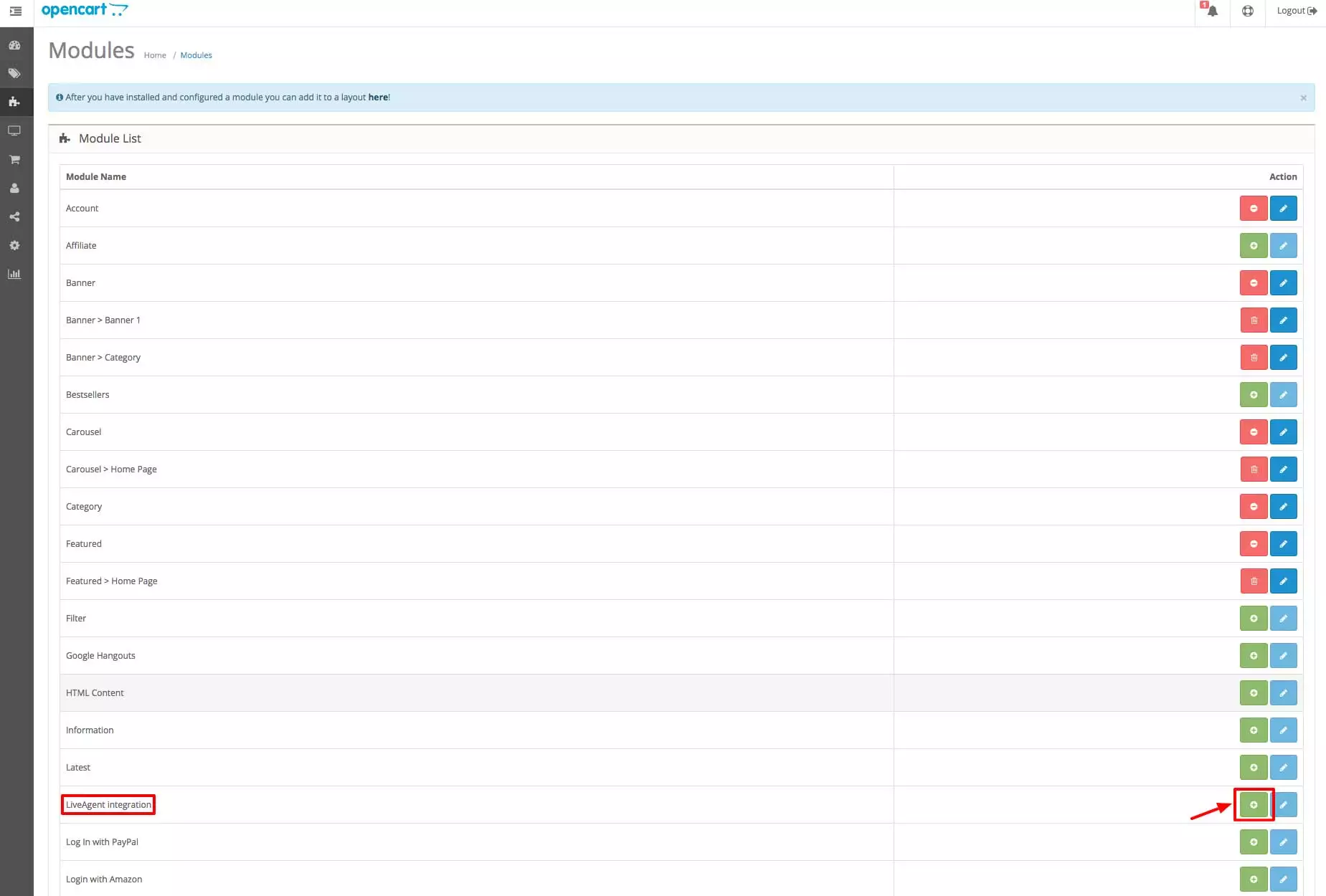 Tích hợp OpenCart LiveAgent - Phần Modules