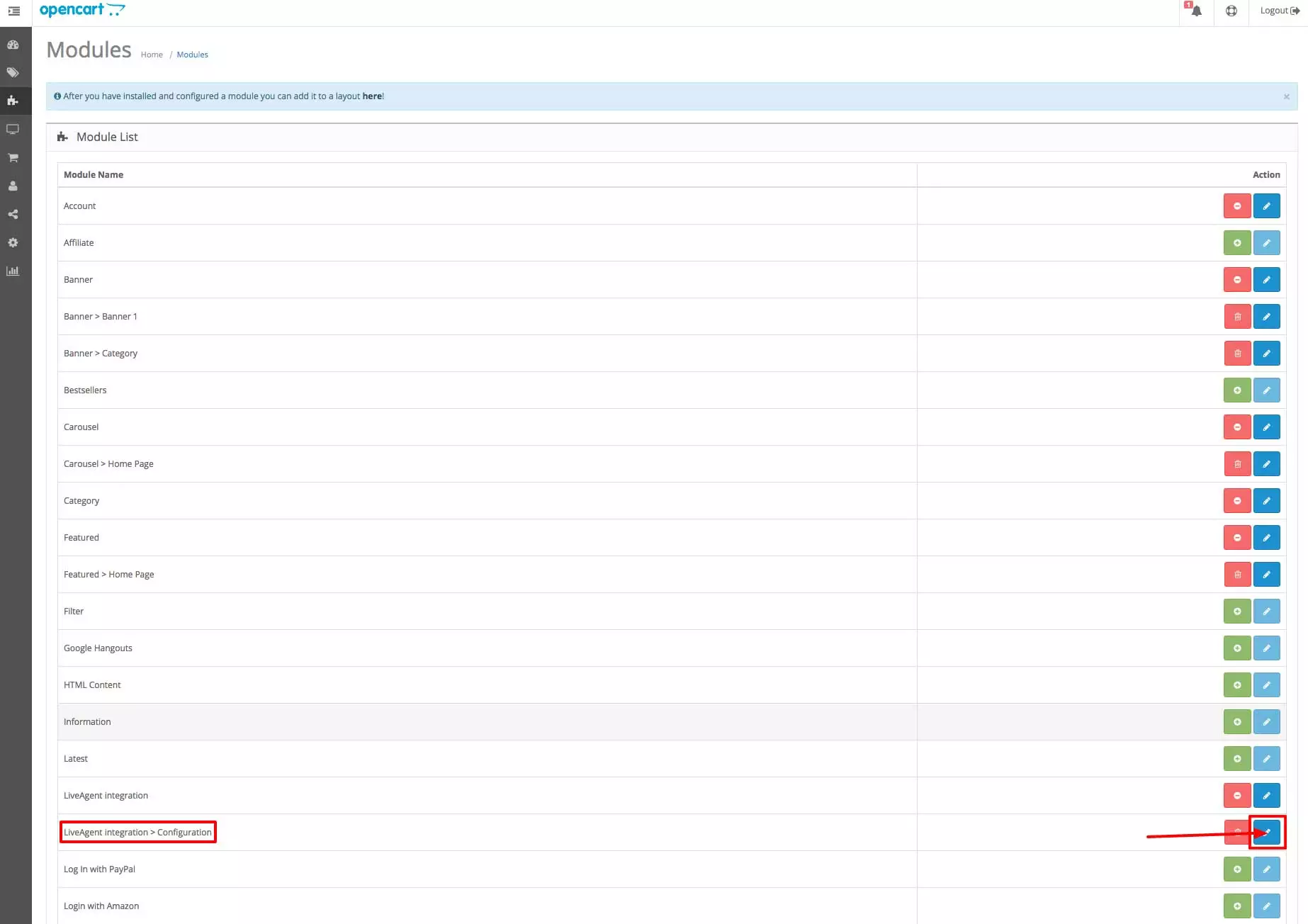 Tích hợp OpenCart LiveAgent - Cấu hình