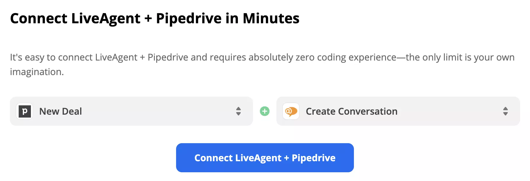 Kích hoạt PipeDrive và hành động LiveAgent được chọn trên Zapier