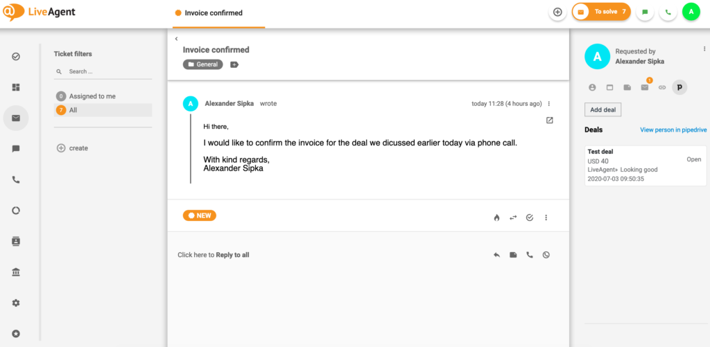 Thỏa thuận PipeDrive trong LiveAgent