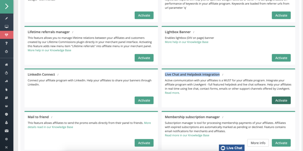 Danh sách tính năng với tích hợp Helpdesk