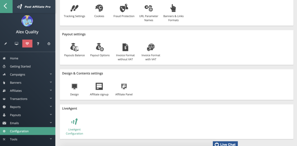 Cấu hình LiveAgent trong Post Affiliate Pro