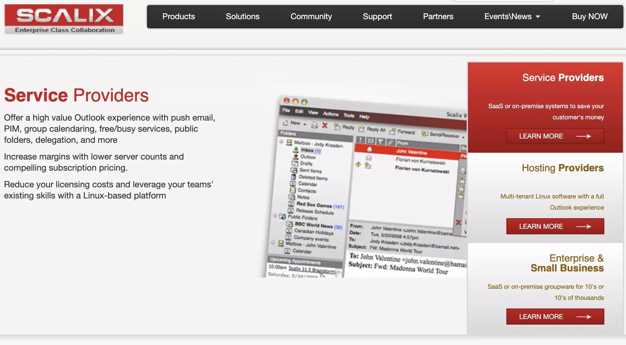 Trang chủ Scalix với các tính năng và thông tin được liệt kê