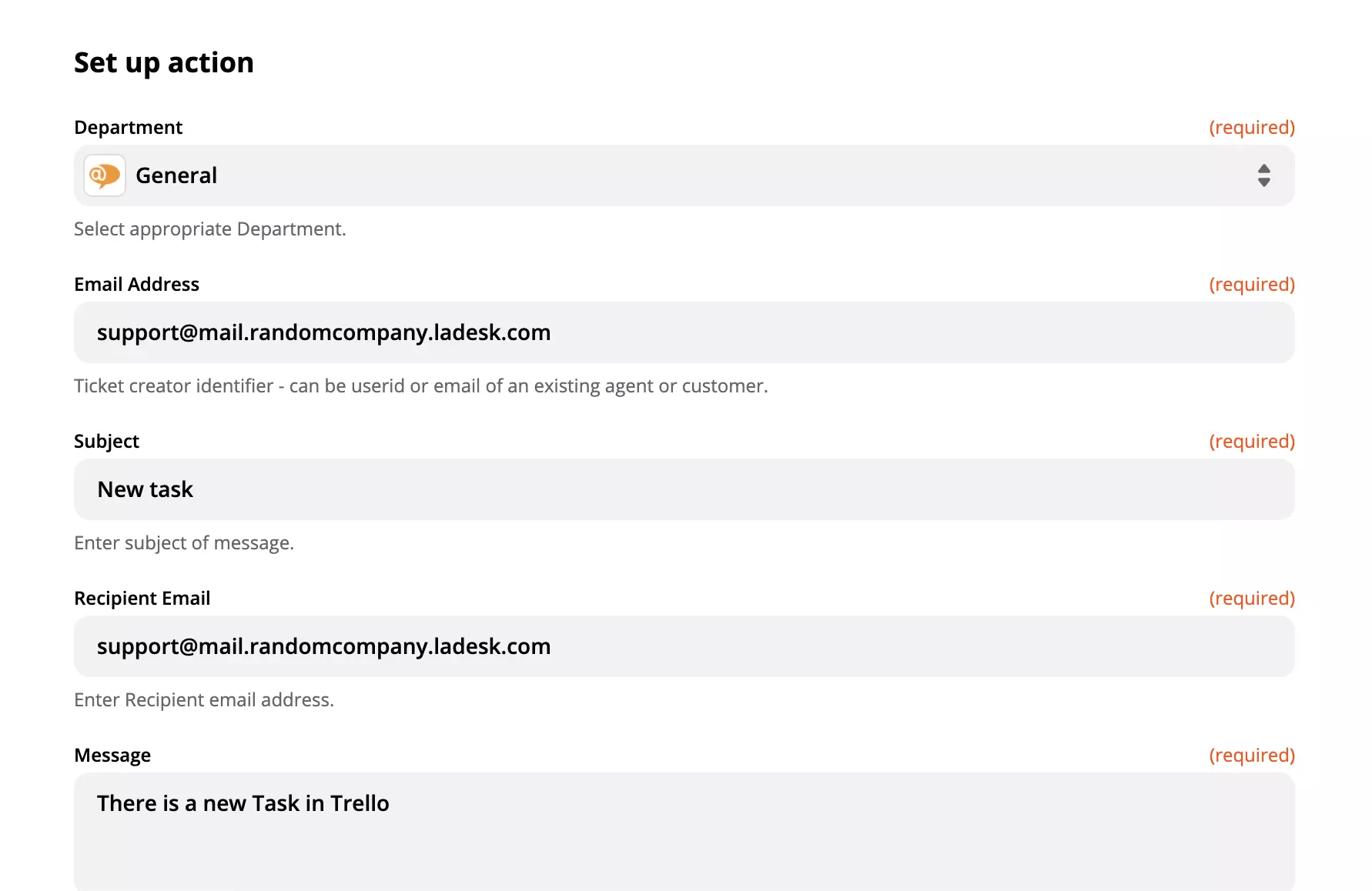 Customization options of LiveAgent's Create Conversation action