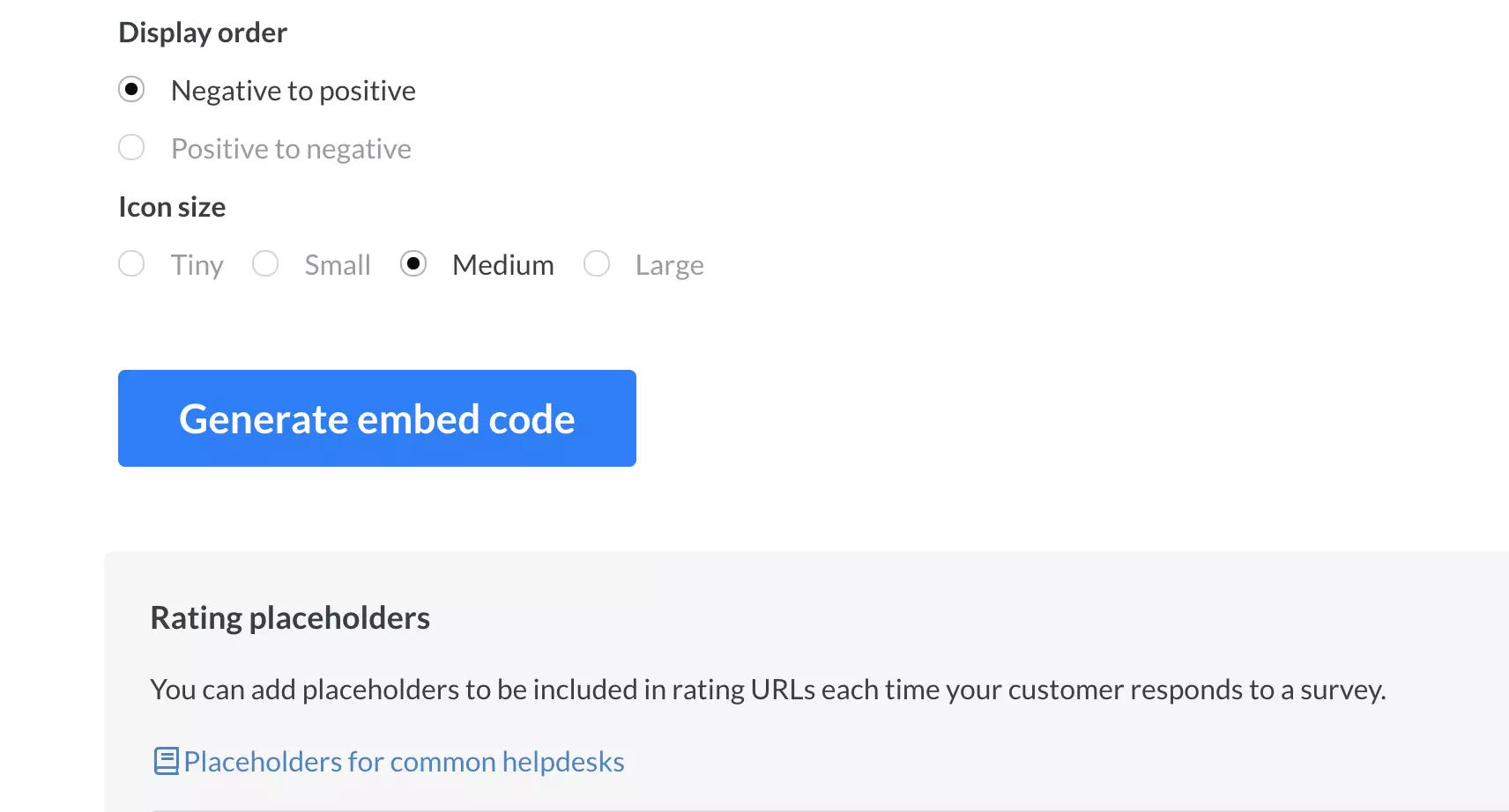 Hoàn tất tạo khảo sát với nút tạo mã nhúng