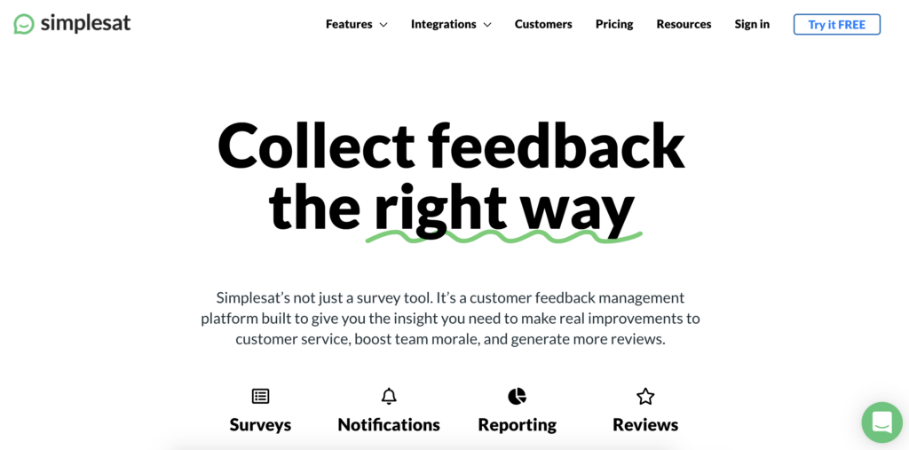 Trang web Simplesat với tùy chọn dùng thử ở góc trên bên phải