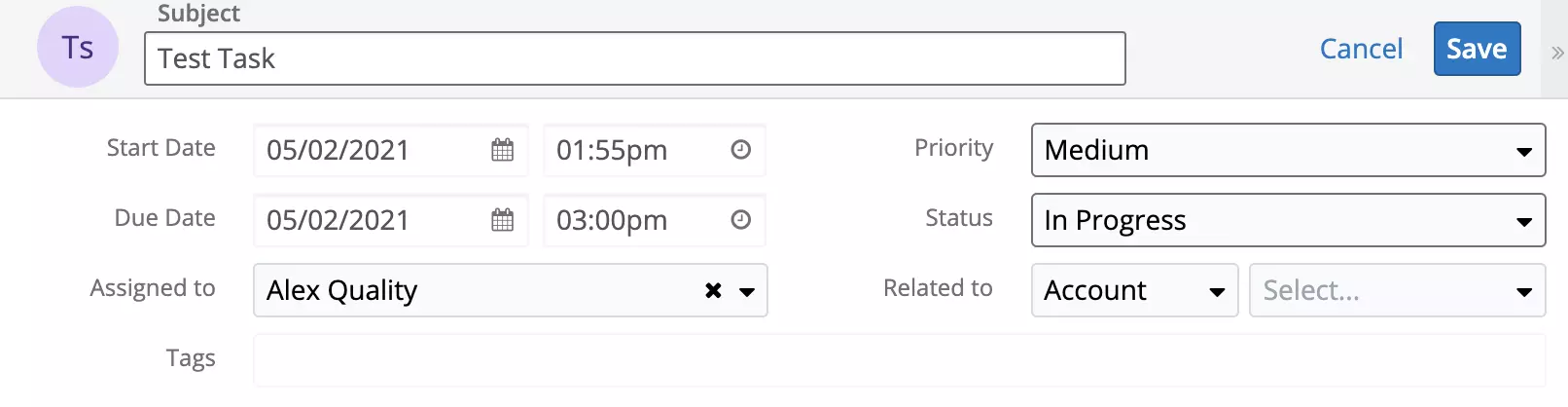 Nhiệm vụ mới đã được tạo trong SugarCRM