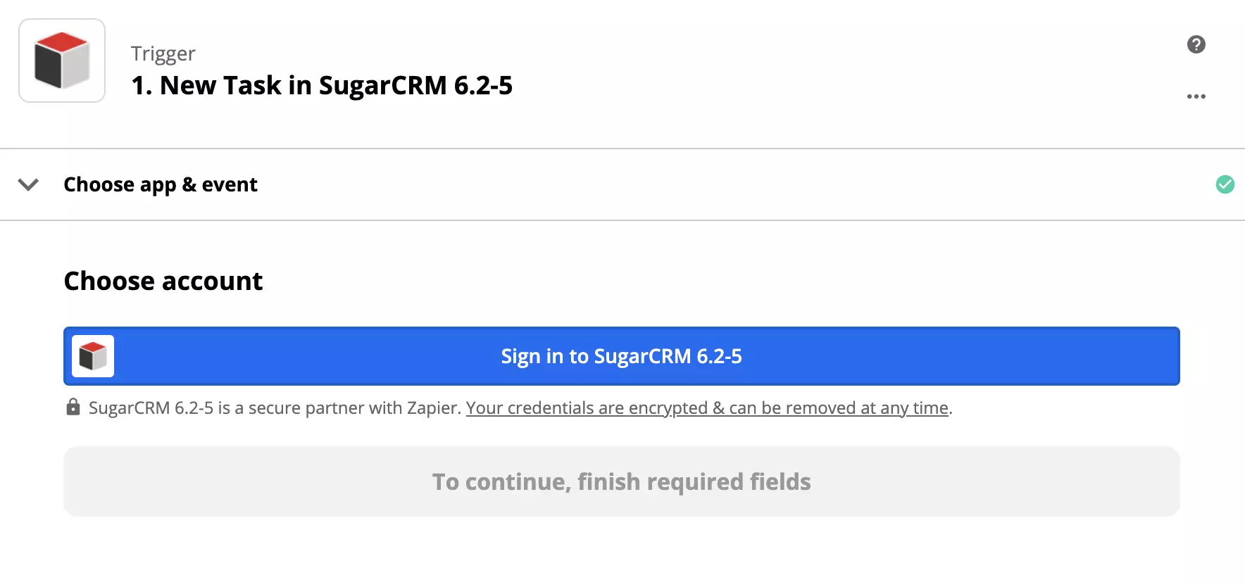 Thiết lập kích hoạt SugarCRM trong tích hợp Zapier