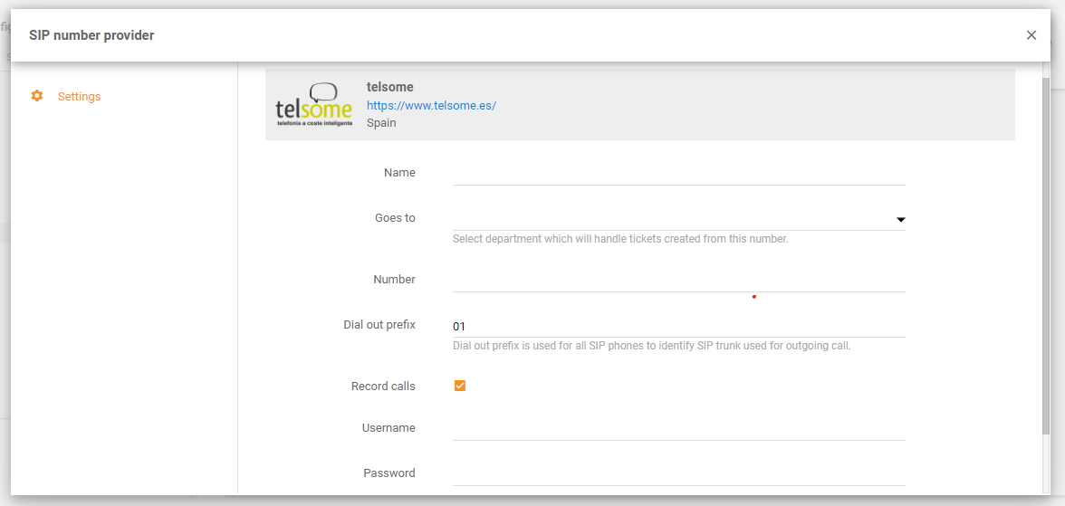 Tích hợp Telsome trong LiveAgent