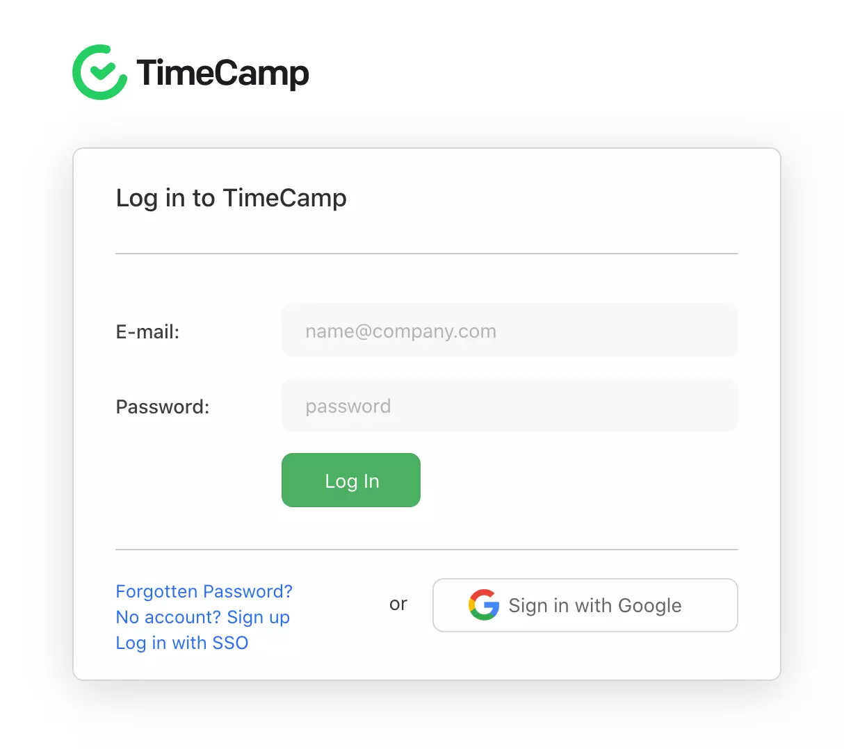 Trang đăng nhập TimeCamp