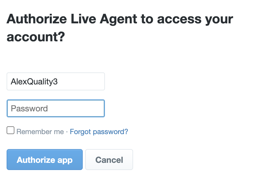 Logging into a Twitter (X) account to authorize LiveAgent to get access to your chosen account