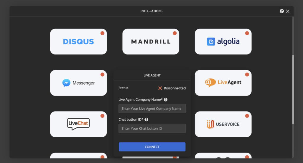 Tích hợp LiveAgent Ucraft