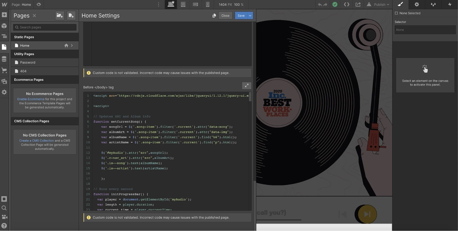 Tùy chọn mã tùy chỉnh Webflow trong quá trình tích hợp LiveAgent