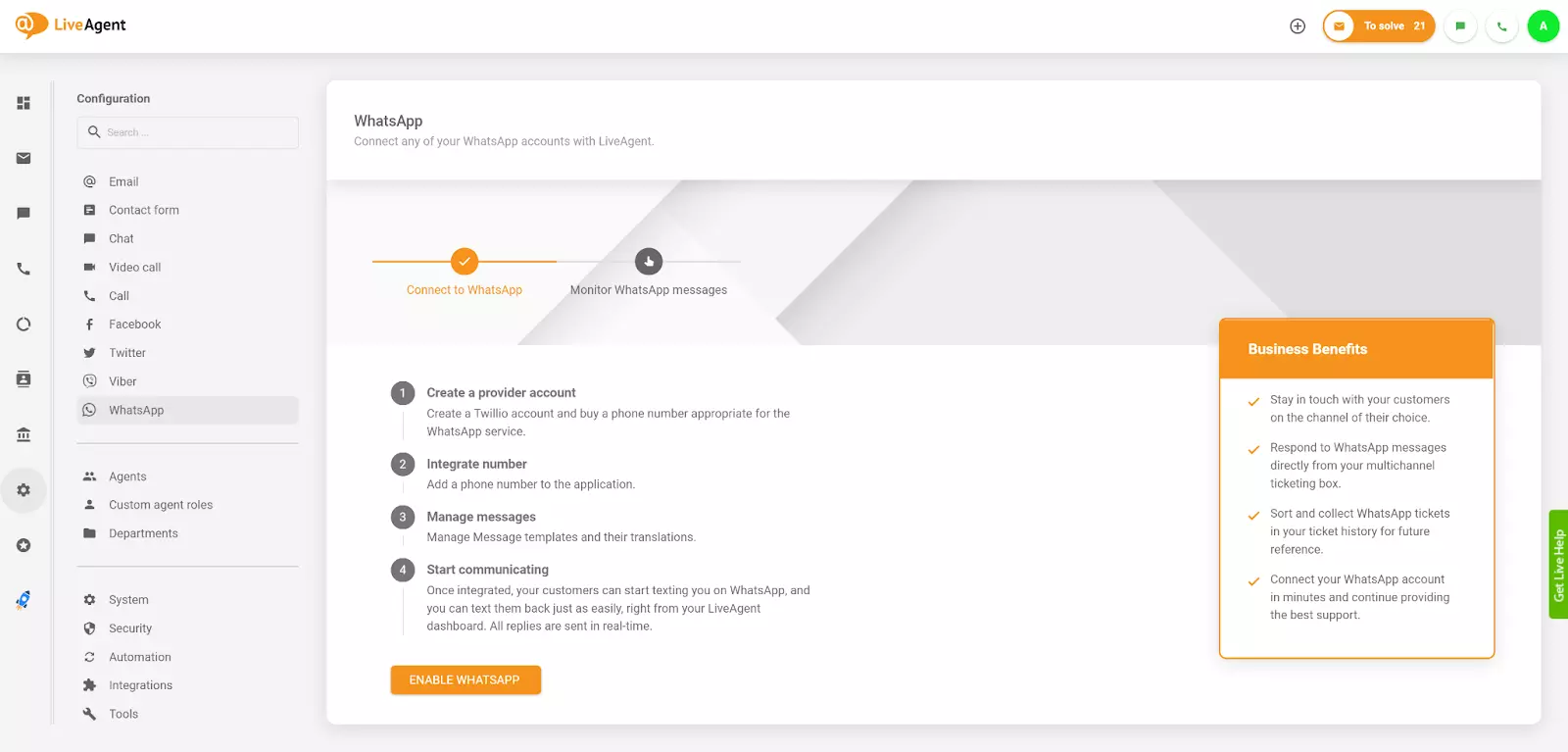 Tích hợp WhatsApp của LiveAgent
