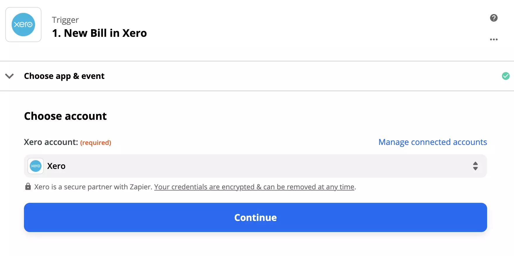 Xero trigger configuration options on Zapier site