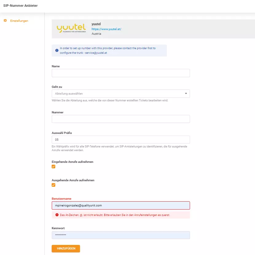 thông tin xác thực yuutel