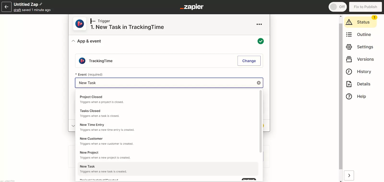 Zapier - nhiệm vụ mới trong TrackingTime