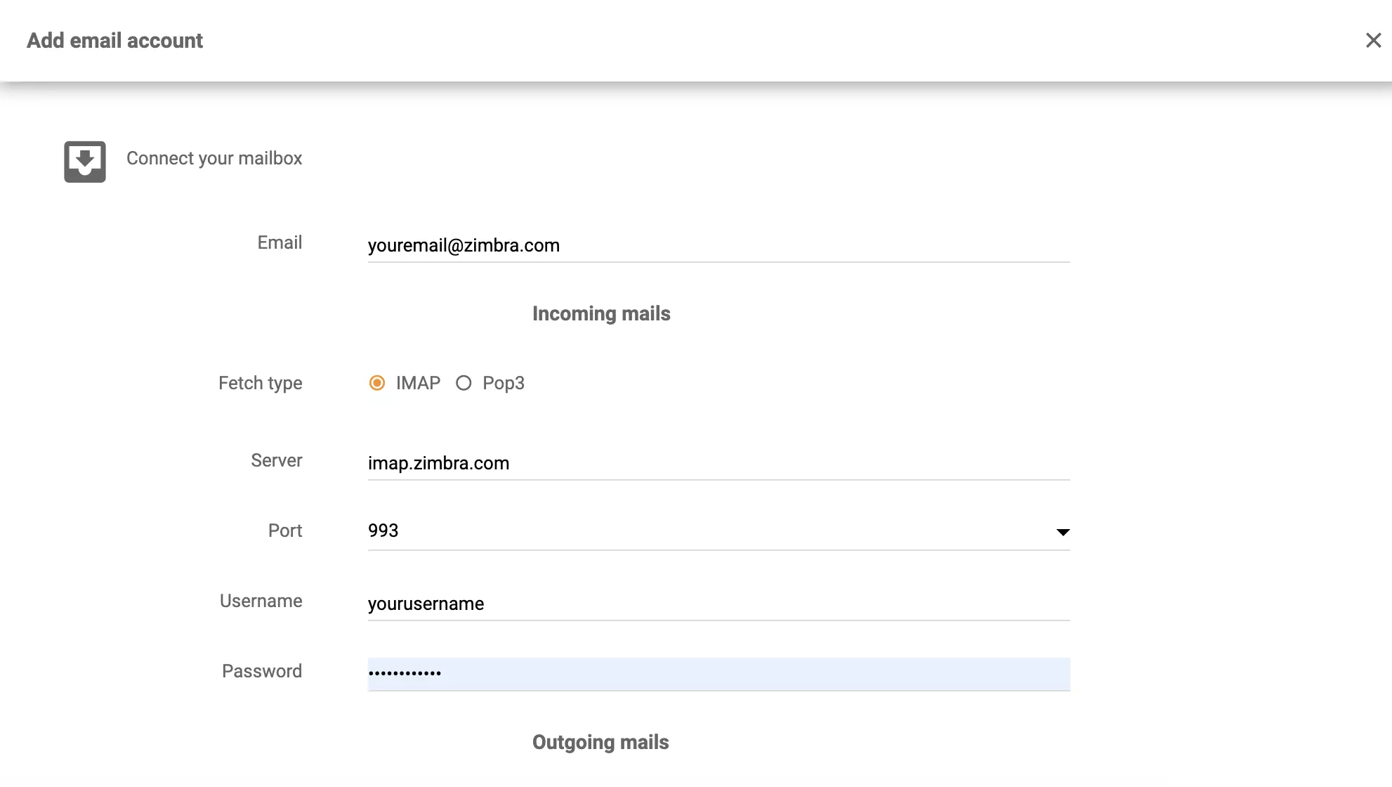 Thiết lập Zimbra IMAP/POP3