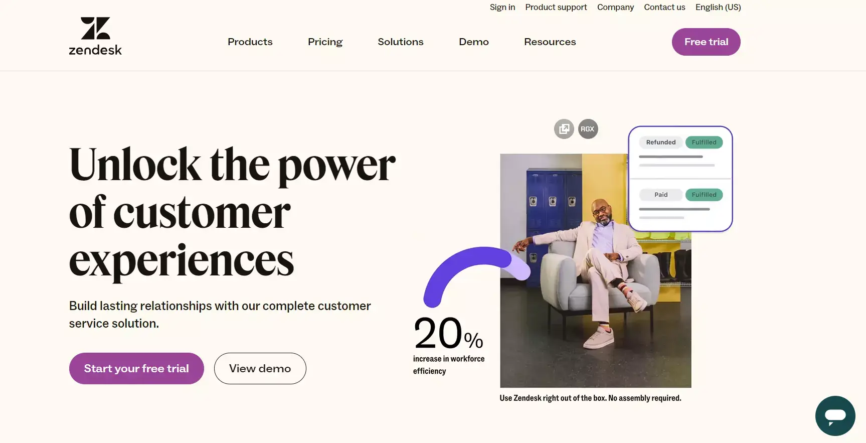 Trang chủ Zendesk Suite - phần mềm trò chuyện trực tiếp thương mại điện tử hướng đến mối quan hệ