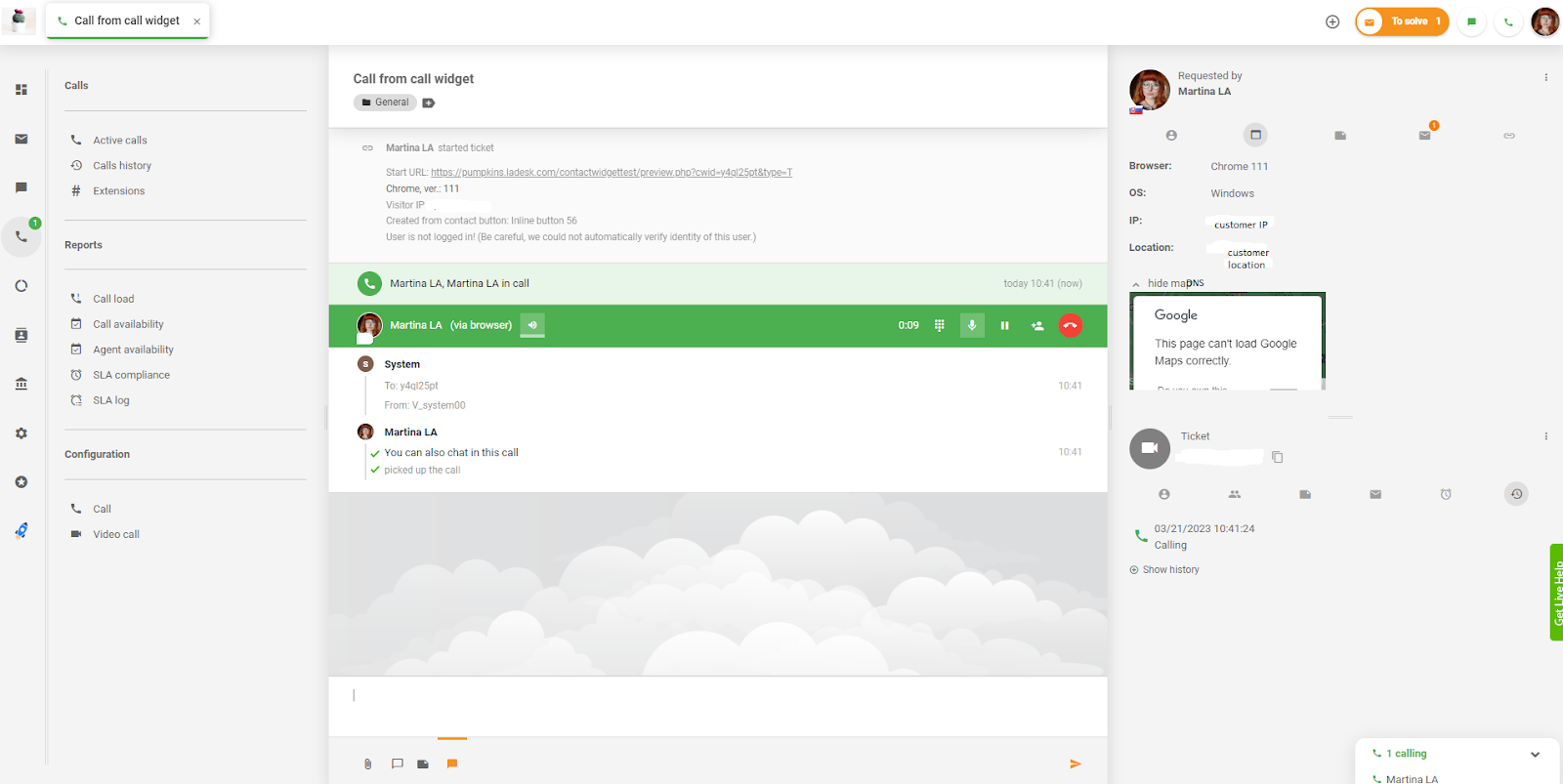 LiveAgent gọi từ tiện ích cuộc gọi