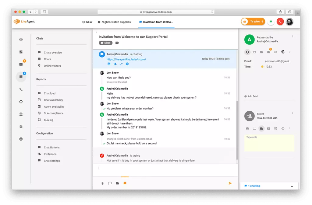 Tổng quan về giao diện trò chuyện trực tiếp trong LiveAgent.