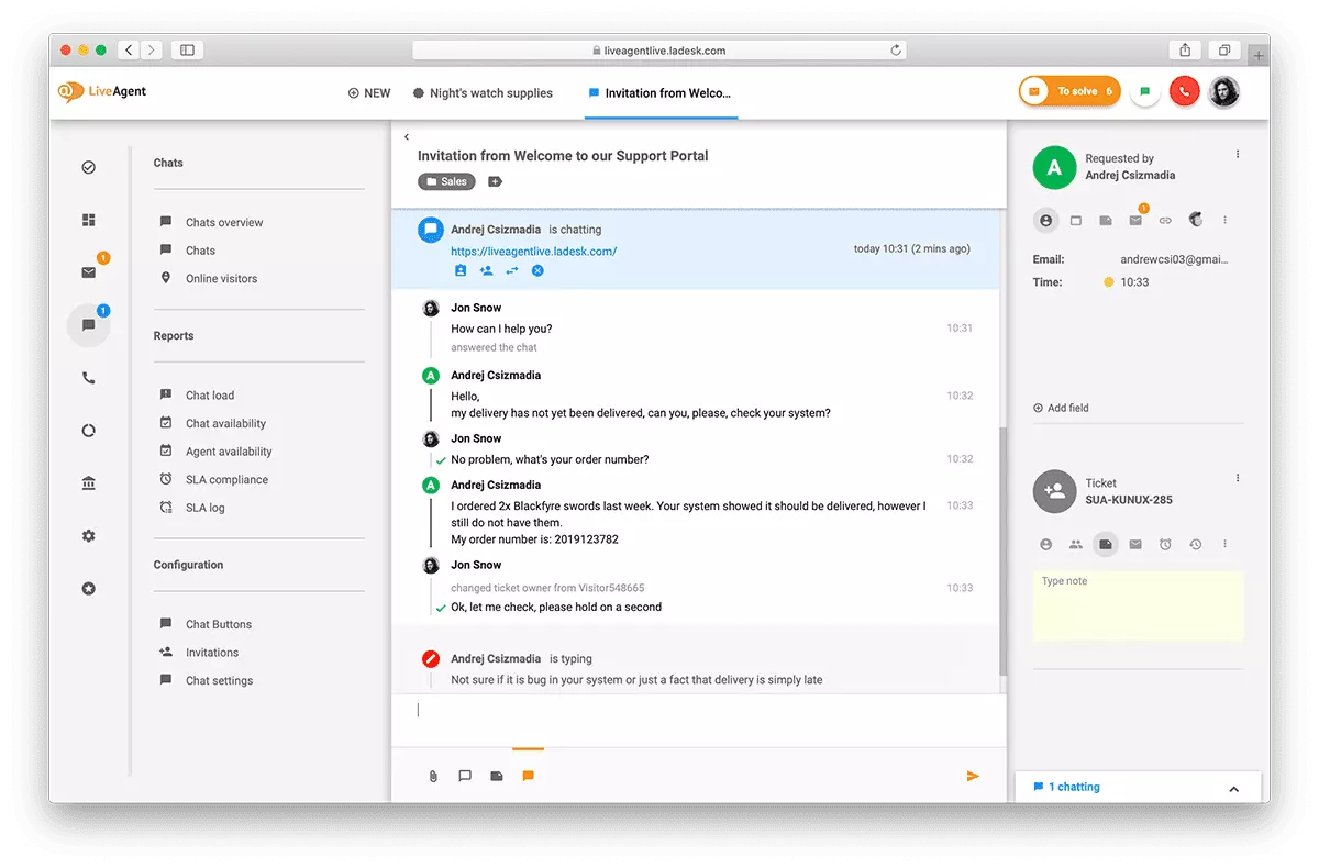 Tổng quan về giao diện live chat trong LiveAgent.