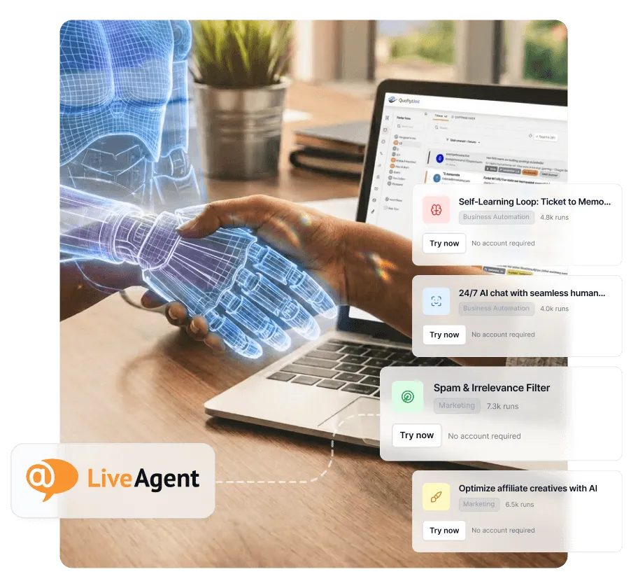 Nâng cấp dùng thử LiveAgent và nhận giảm 33% với AI Agents