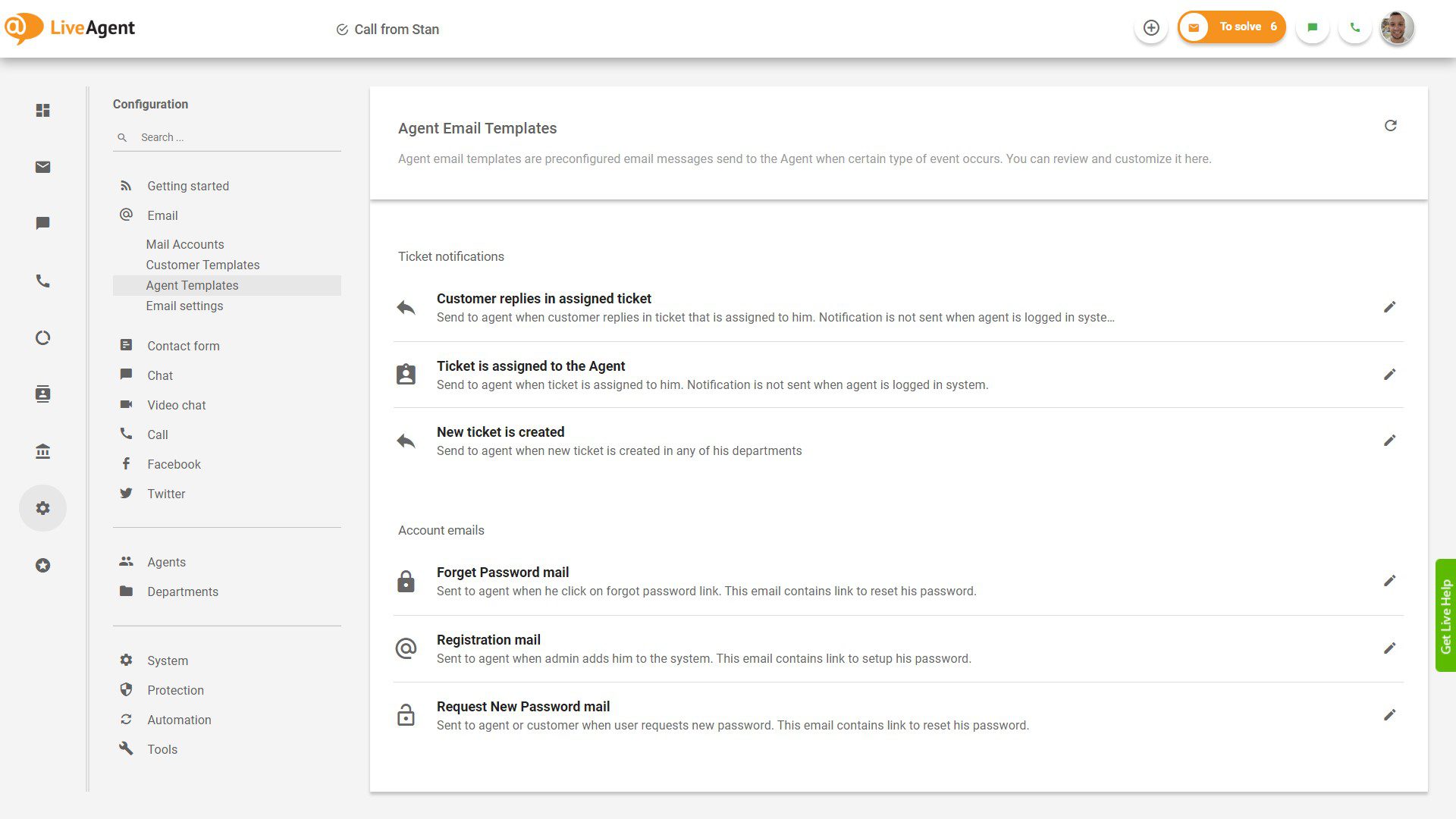 Lưu mẫu email và triển khai chúng chỉ bằng một cú nhấp chuột bên trong bảng điều khiển LiveAgent