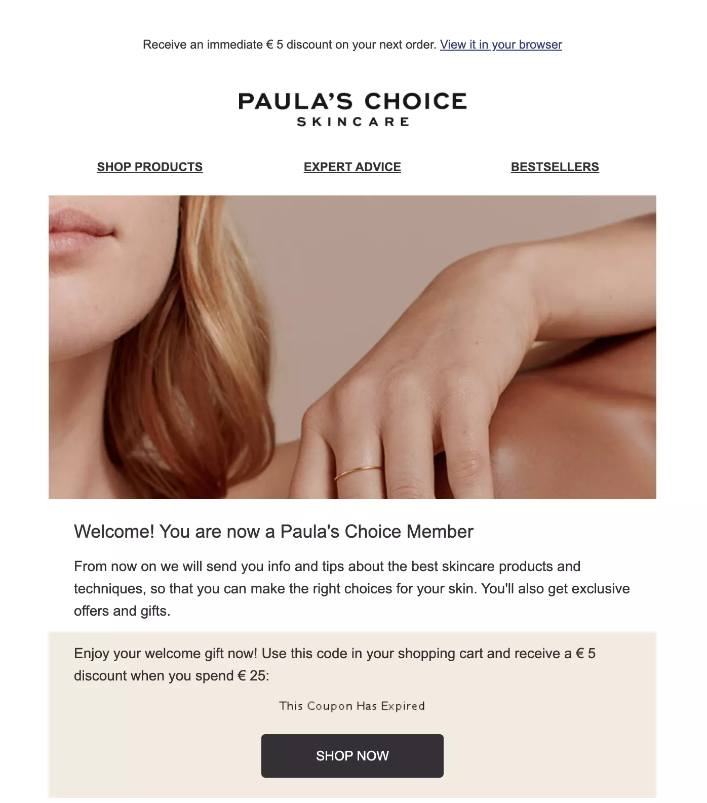 Mẫu email chào mừng Paula's Choice