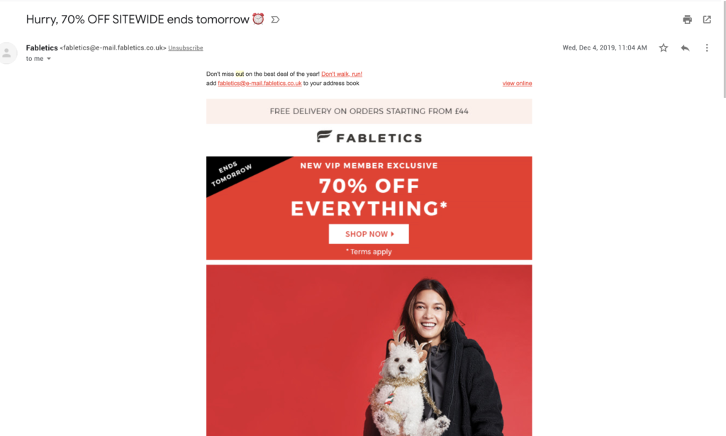 Email cơ hội cuối cùng của Fabletics