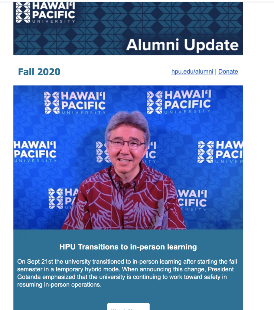 Ví dụ email thông tin của Đại học Hawaii Pacific