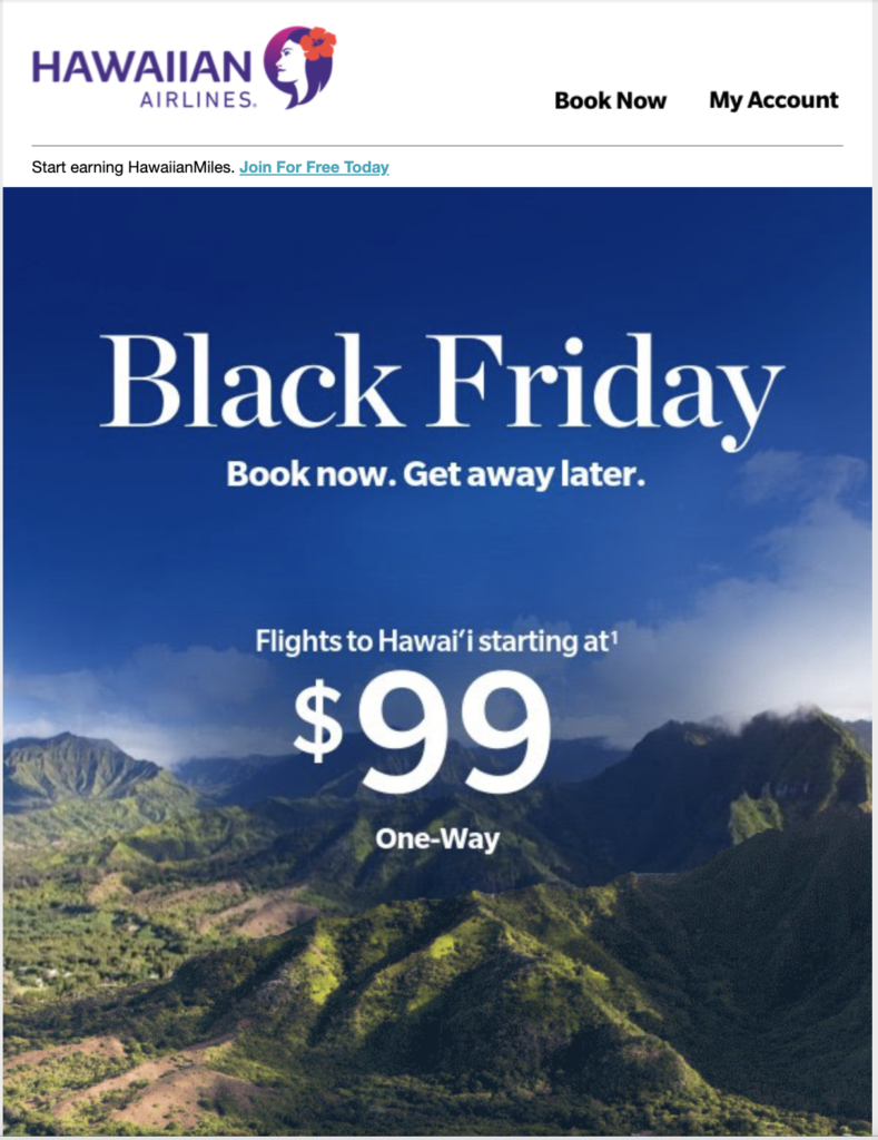 Chiến dịch email Black Friday của Hawaiian Airlines