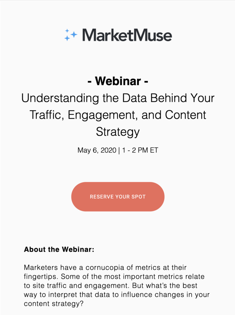 Mẫu email sneak peek webinar MarketMuse