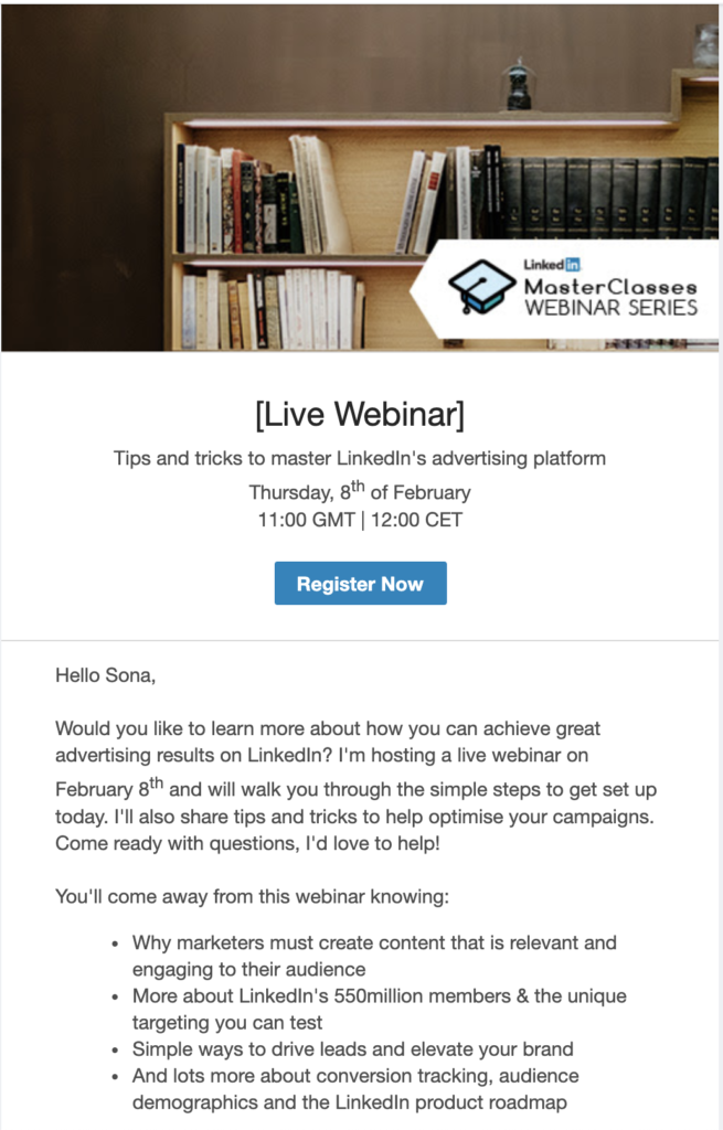 Mẫu email sneak peek webinar LinkedIn
