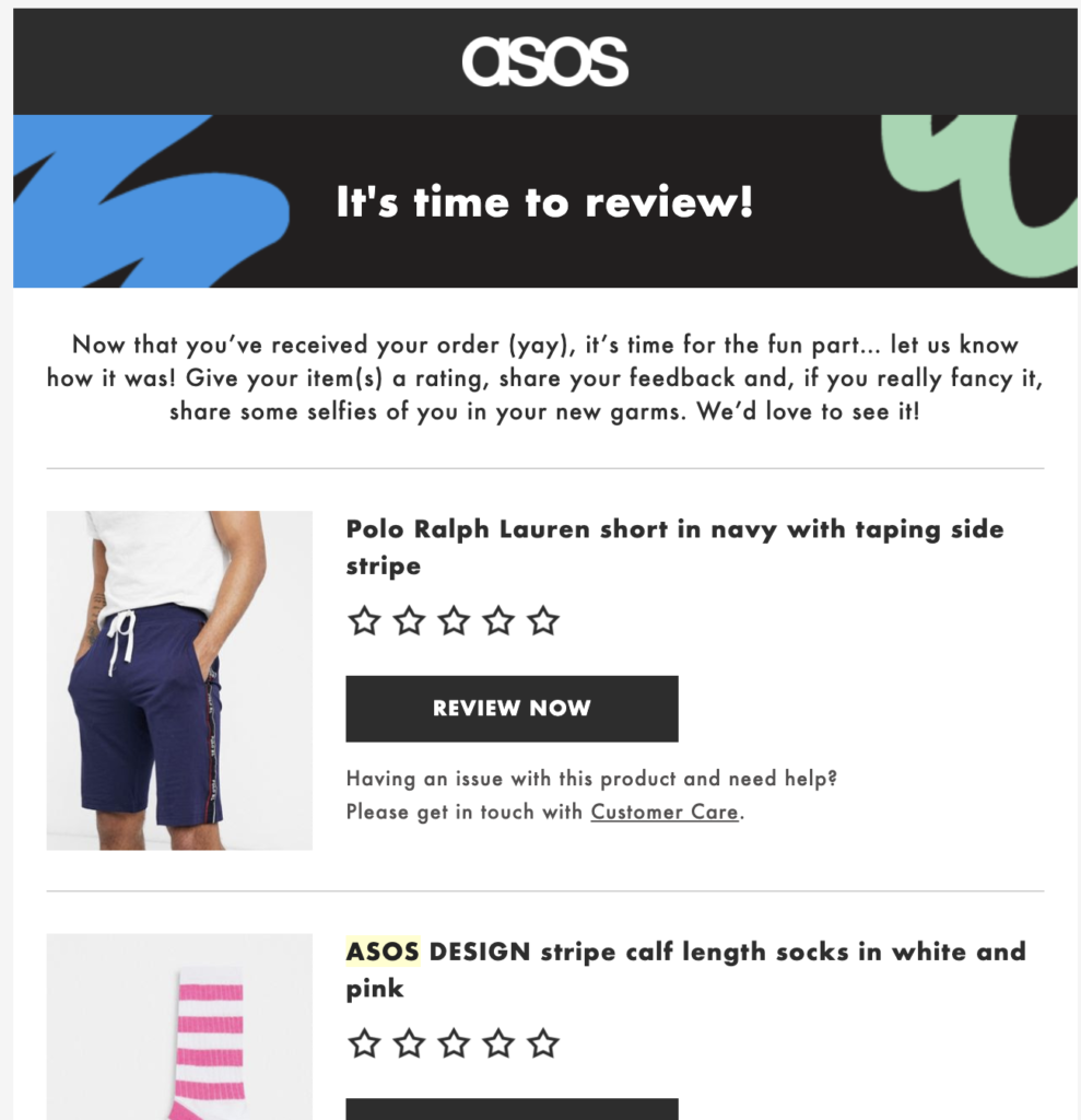 Mẫu email sau mua hàng từ ASOS