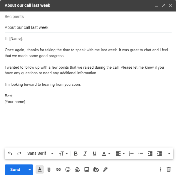 Mẫu email theo dõi sau cuộc gọi