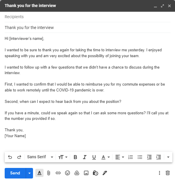 After interview email template