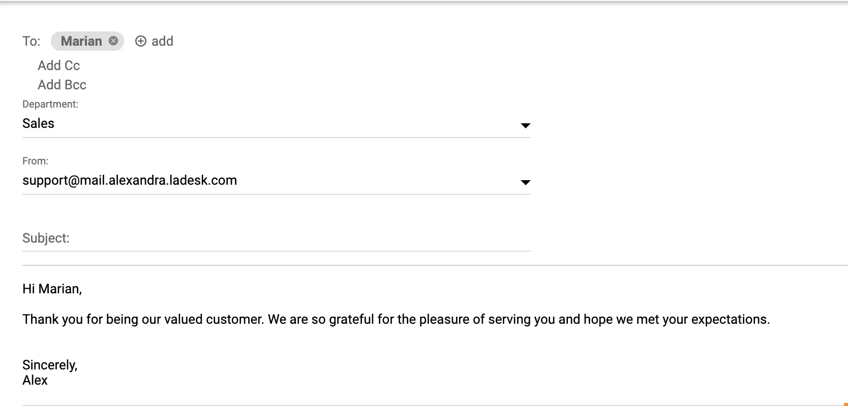 Customer thank you note example