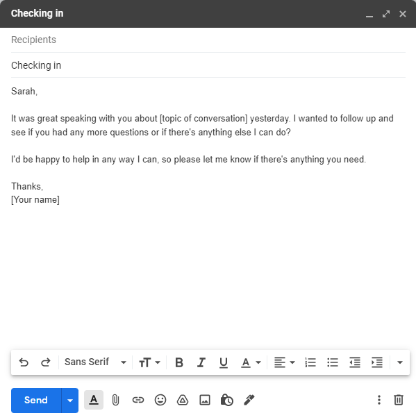 Ví dụ mẫu email theo dõi