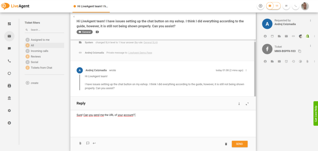 Trả lời các tin nhắn Facebook Messenger từ LiveAgent