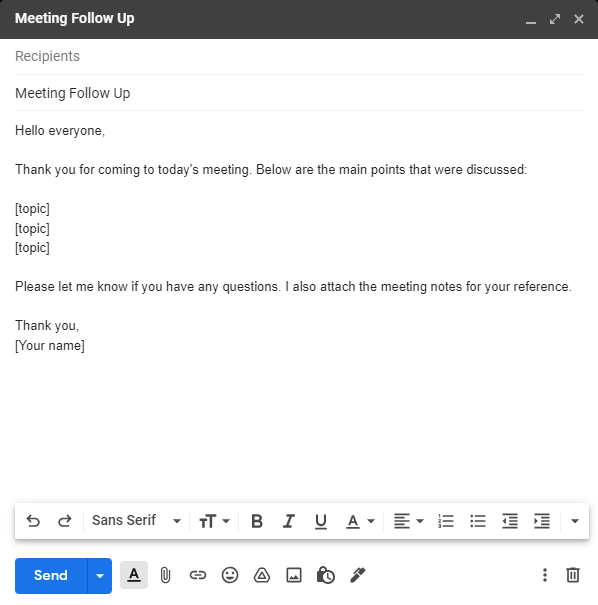 Meeting Follow Up template example