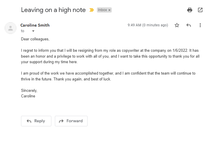 Ví dụ email từ chức