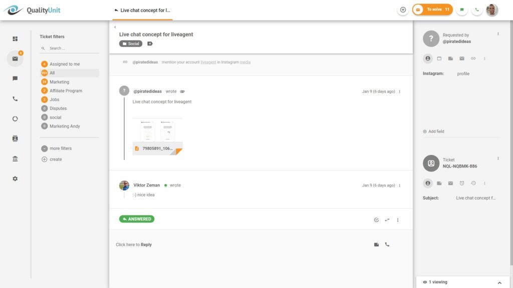 Phản hồi các truy vấn trên mạng xã hội trực tiếp từ LiveAgent