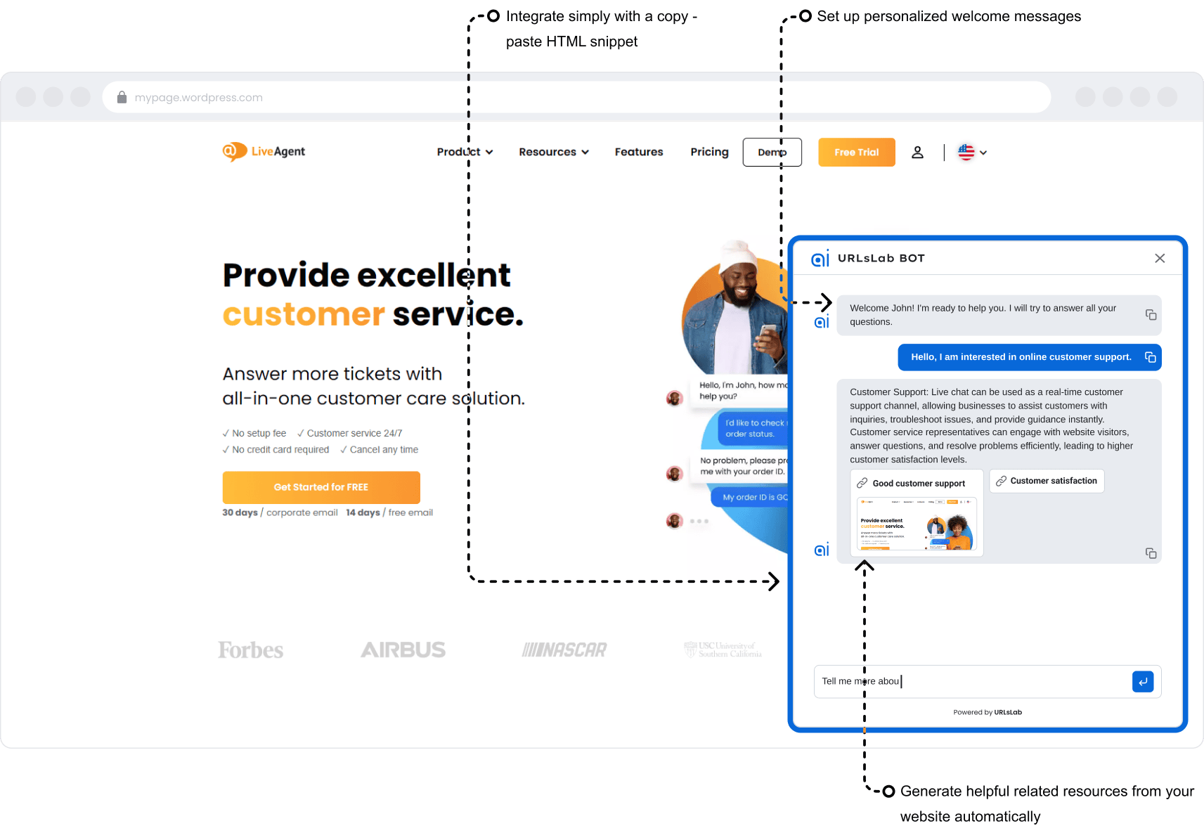 Mô phỏng Chatbot AI URLsLab