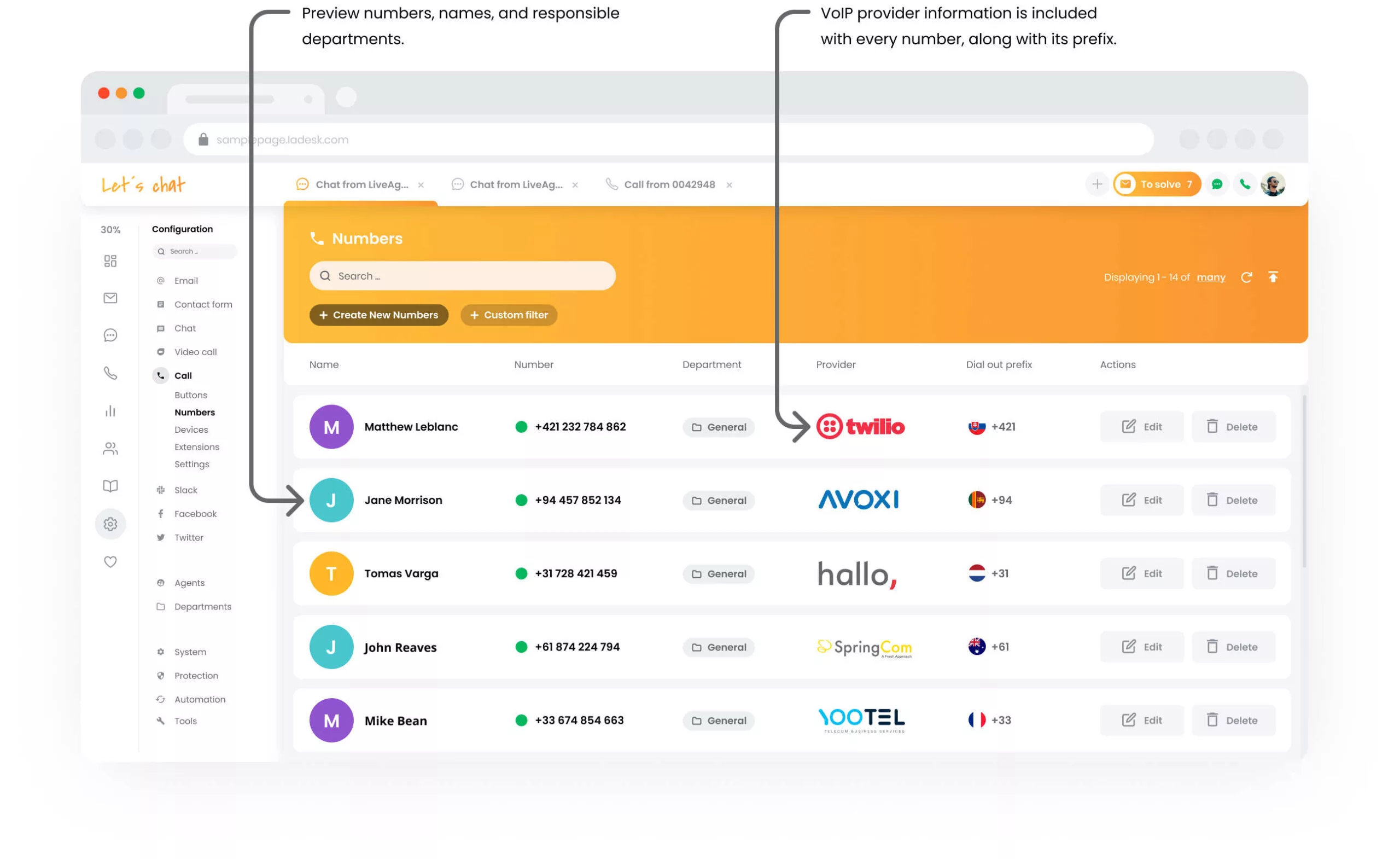 Thiết lập số call center của LiveAgent